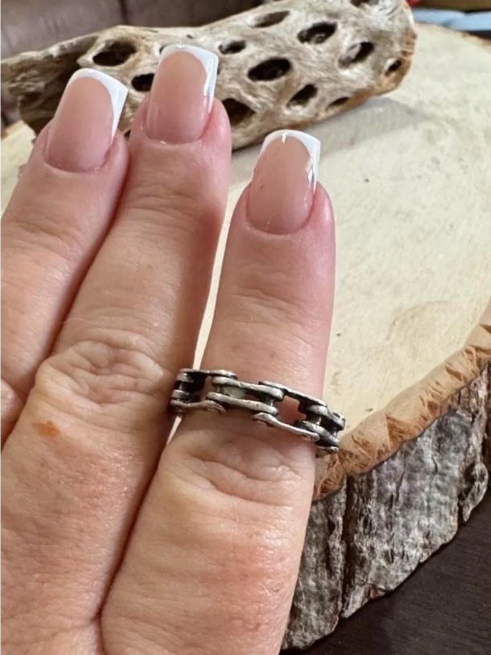 Men’s Sterling Silver Biker Interlock Link Band Ring Size 7.25 to 7.5